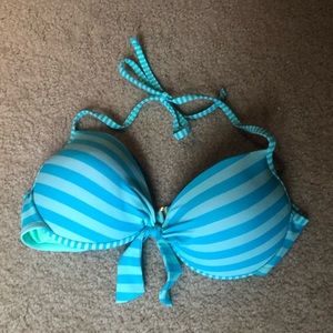 Blue and green striped bikini top